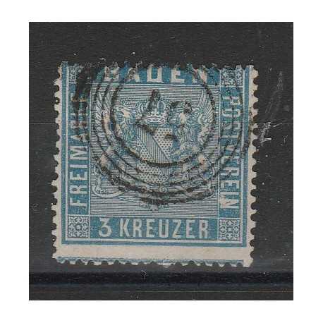 1860-62 GERMANIA ANTICHI STATI BADEN 3 KREUZER OLTREMARE N 10 USATO MFF55808