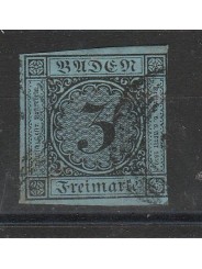 1851-52 GERMANIA ANTICHI STATI BADEN 3 KREUZER VERDE AZZURRO N 7 USATO MFF55799