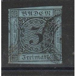 1851-52 GERMANIA ANTICHI STATI BADEN 3 KREUZER VERDE AZZURRO N 7 USATO MFF55799