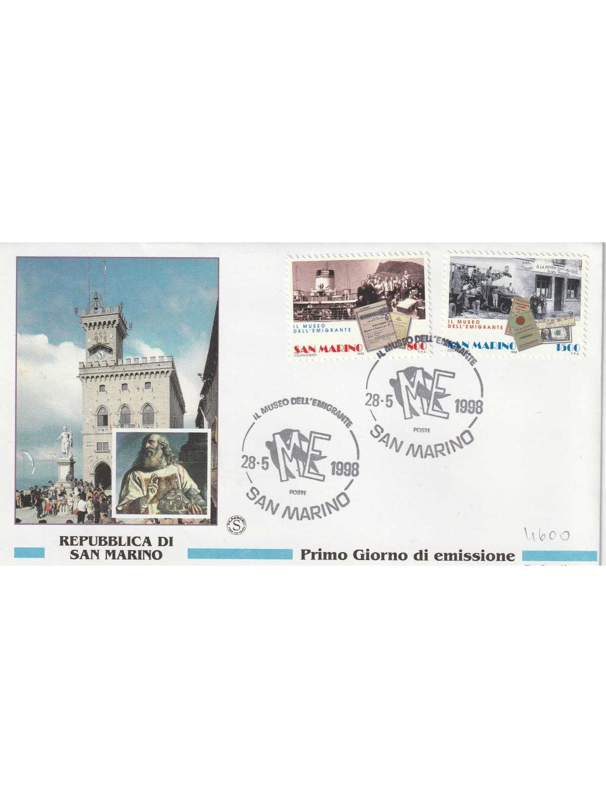 1998 FDC SAN MARINO IL MUSEO DELL'EMIGRANTE MF81961