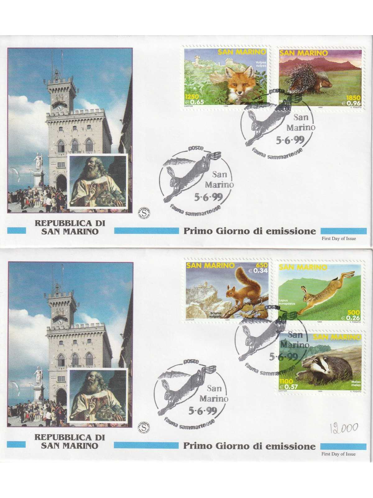 1999 FDC SAN MARINO FAUNA SAMMARINESE MF81975