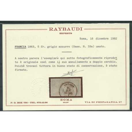 1862-70 FRANCIA IMPERO EMPIRE FRANCAIS NAPOLEONE III 5 F USATO RAYBAUDI MF23953