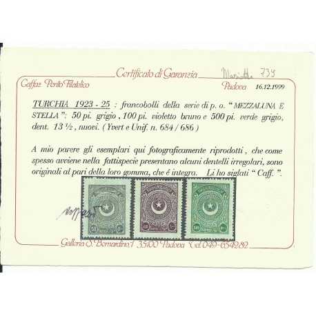 1923 TURCHIA STELLA E MEZZA LUNA ALTI VALORI 3 V 684-686 MNH CAFFAZ MF24990