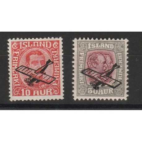 1928 ISLANDA ICELAND SOPRASTAMPA CON AEREO 2 VAL MLH MF56685