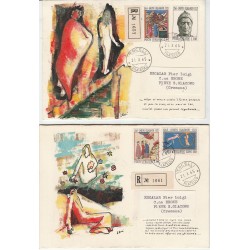 1965 FDC DANTE ALIGHIERI REPUBBLICA - DUE BUSTE DIPINTE A MANO - RACCOMANDATA MF57035