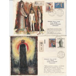 1965 FDC SERIE DANTE ALIGHIERI REPUBBLICA - DUE BUSTE DIPINTE A MANO - RACCOMANDATA MF57014