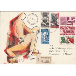 1965 FDC DANTE ALIGHIERI REPUBBLICA - DUE BUSTE DIPINTE A MANO - RACCOMANDATA MF57035