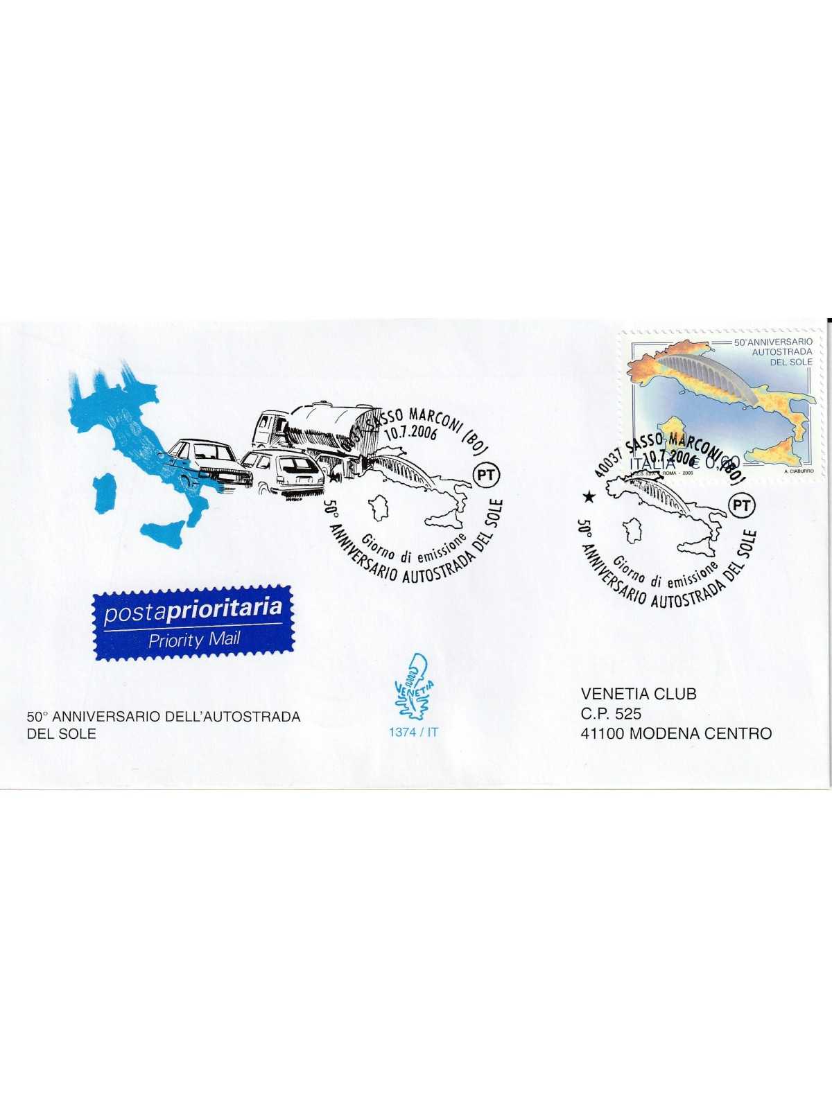 2006 FDC VENETIA 1374/IT ITALIA 50 ANN. AUTOSTRADA DEL SOLE MF80629