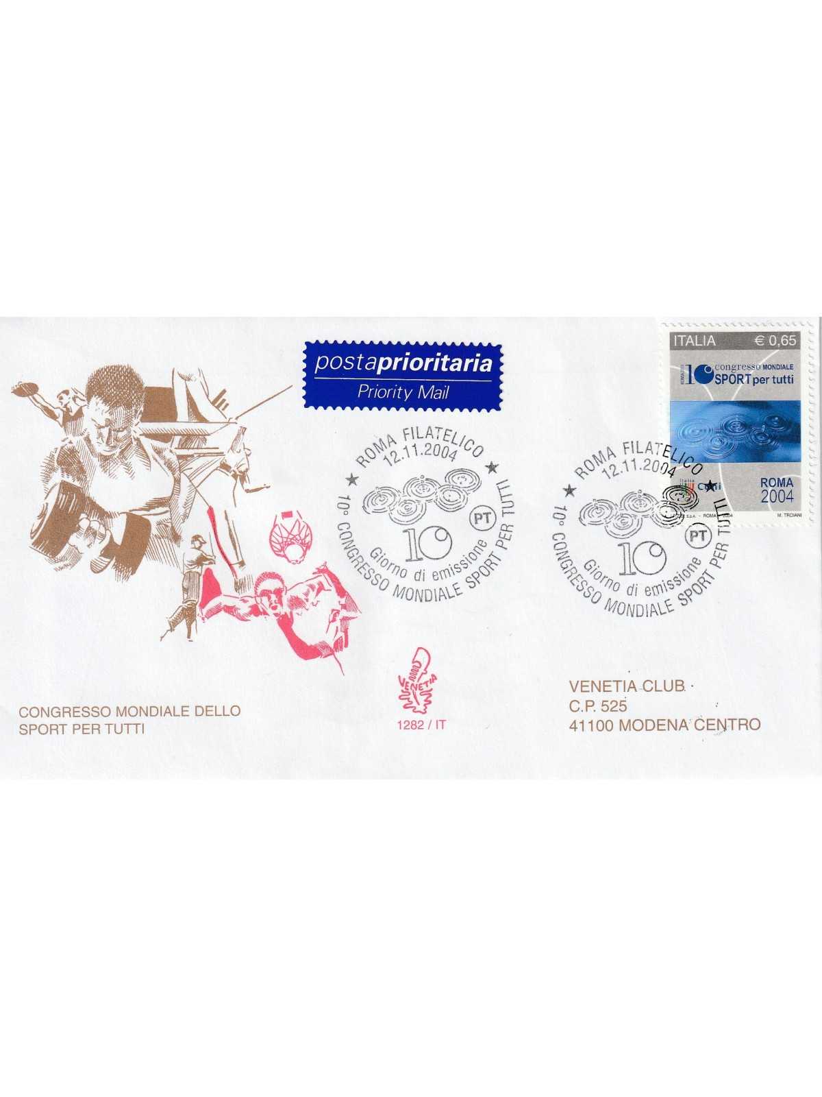 2004 FDC VENETIA N. 1282/IT TALIA CONGRESSO SPORT MONDIALE MF80555