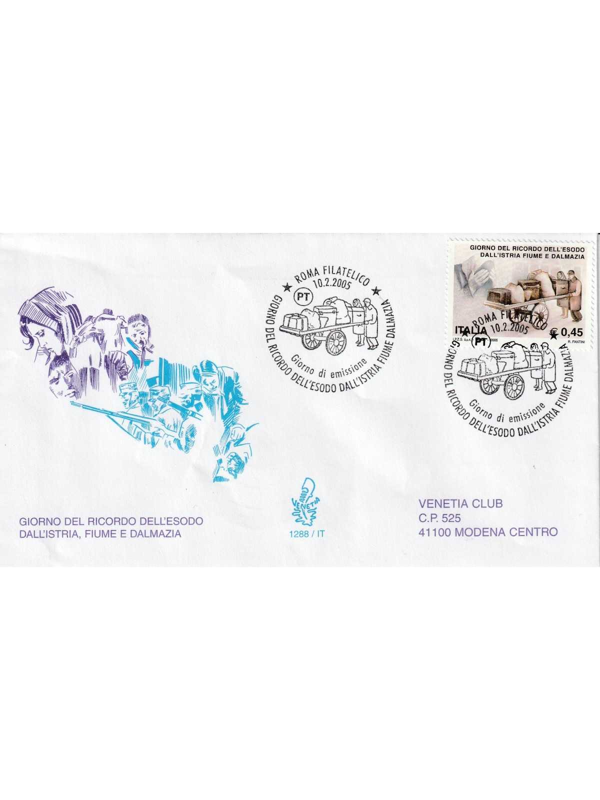 2005 FDC VENETIA N. 1288/IT TALIA ESODO DALL'ISTRIA, FIUME E DALMAZIA MF80560